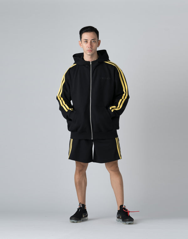 CRONOS DOUBLE STRIPES ZIP HOODIE【BLACK×YELLOW】