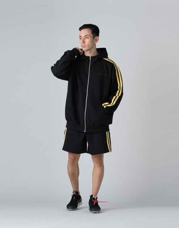CRONOS DOUBLE STRIPES ZIP HOODIE【BLACK×YELLOW】