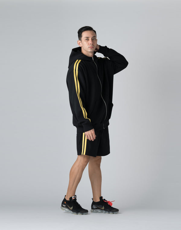 CRONOS DOUBLE STRIPES ZIP HOODIE【BLACK×YELLOW】