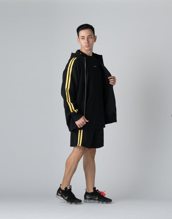 CRONOS DOUBLE STRIPES ZIP HOODIE【BLACK×YELLOW】