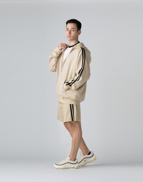 CRONOS DOUBLE STRIPES ZIP HOODIE【CREAM】