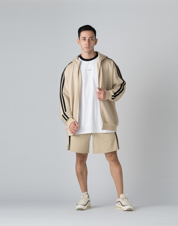 CRONOS DOUBLE STRIPES ZIP HOODIE【CREAM】