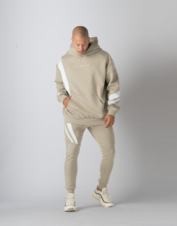 CRONOS ALTERNATING PANELS HOODIE【GREIGE】