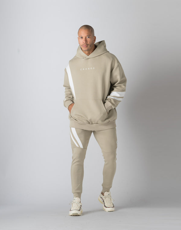 CRONOS ALTERNATING PANELS HOODIE【GREIGE】