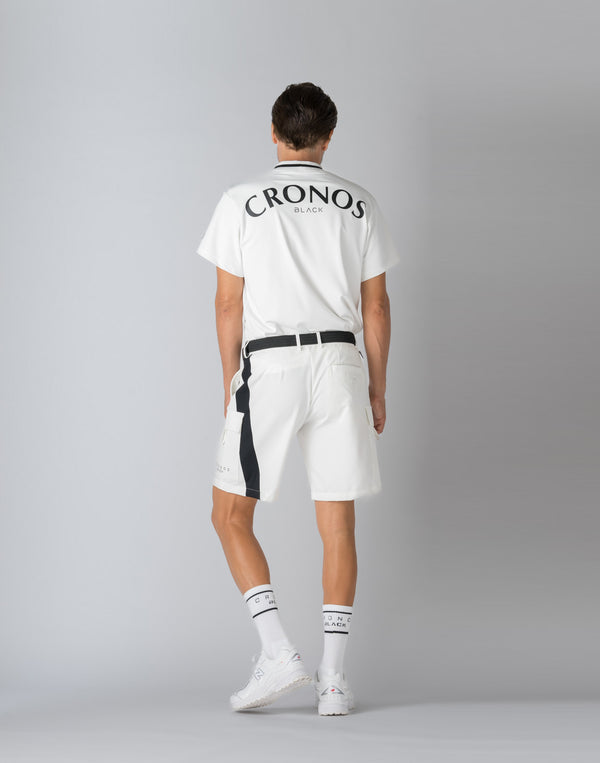CRONOS 黑色立領大LOGO短袖襯衫 [白×黑]