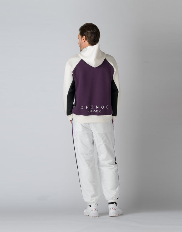 CRONOS BLACK COLOR-BLOCK DESIGN HOODIE【PURPLE】