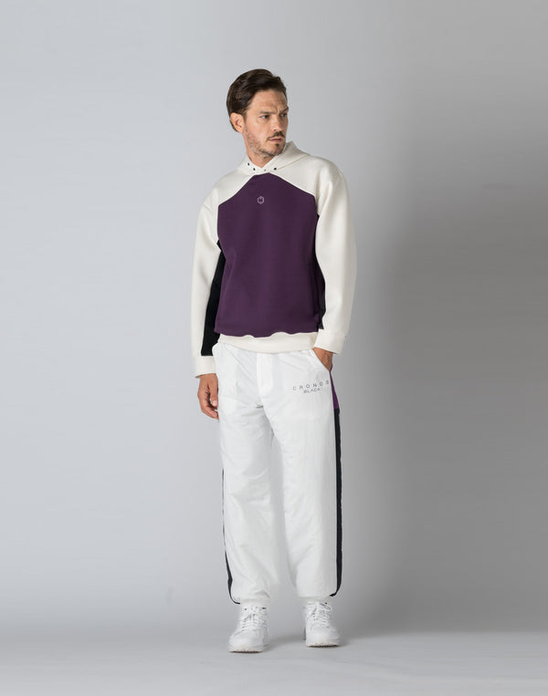 CRONOS BLACK COLOR-BLOCK DESIGN HOODIE【PURPLE】