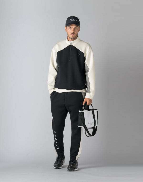 CRONOS BLACK COLOR-BLOCK DESIGN PANTS [BLACK]
