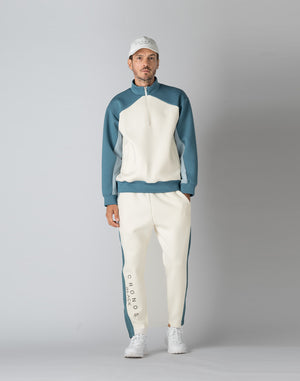 CRONOS BLACK COLOR-BLOCK DESIGN PANTS [WHITE]