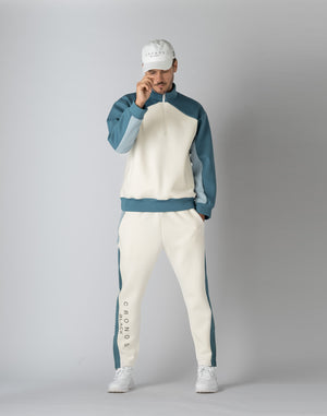 CRONOS BLACK COLOR-BLOCK DESIGN PANTS [WHITE]
