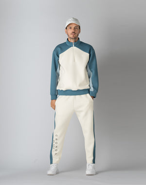 CRONOS BLACK COLOR-BLOCK DESIGN PANTS [WHITE]