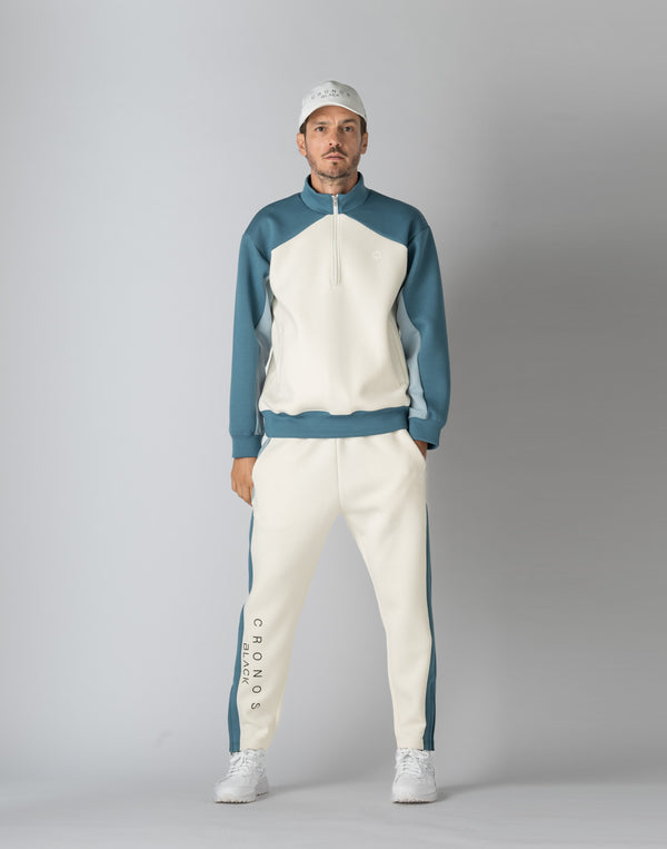 CRONOS BLACK COLOR-BLOCK DESIGN PANTS [WHITE]