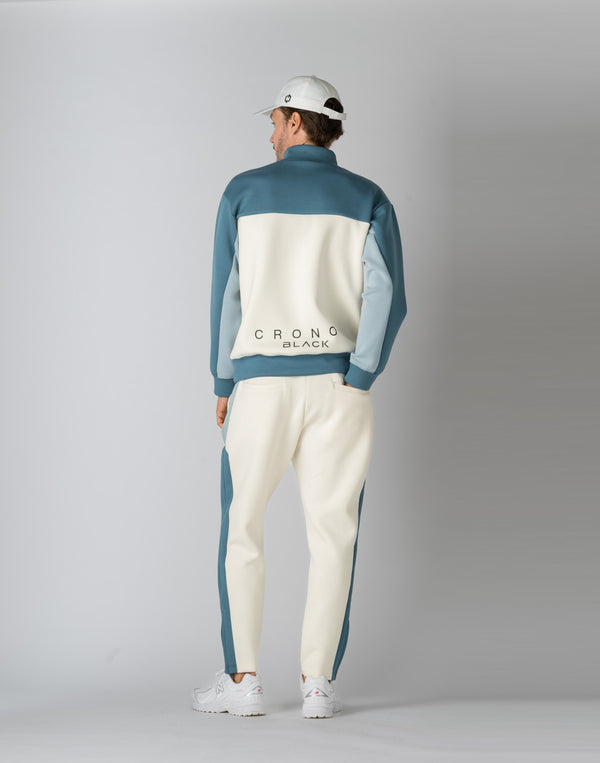 CRONOS BLACK COLOR-BLOCK DESIGN PANTS [WHITE]