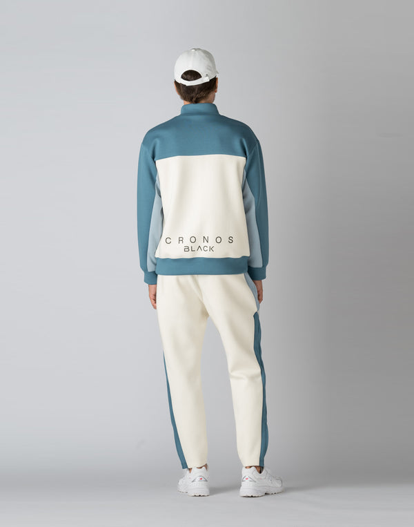 CRONOS BLACK COLOR-BLOCK DESIGN PANTS [WHITE]