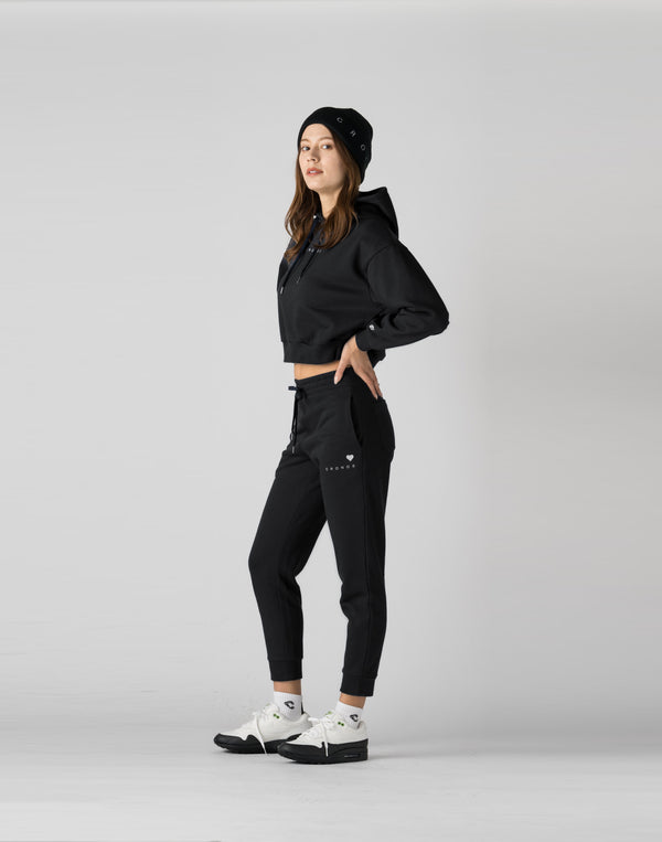 CRONOS WOMEN HEART LOGO SWEAT PANTS【BLACK】