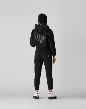 CRONOS WOMEN HEART LOGO SHORT HOODIE [BLACK]
