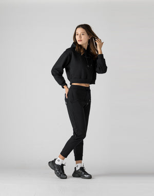 CRONOS WOMEN HEART LOGO SHORT HOODIE [BLACK]