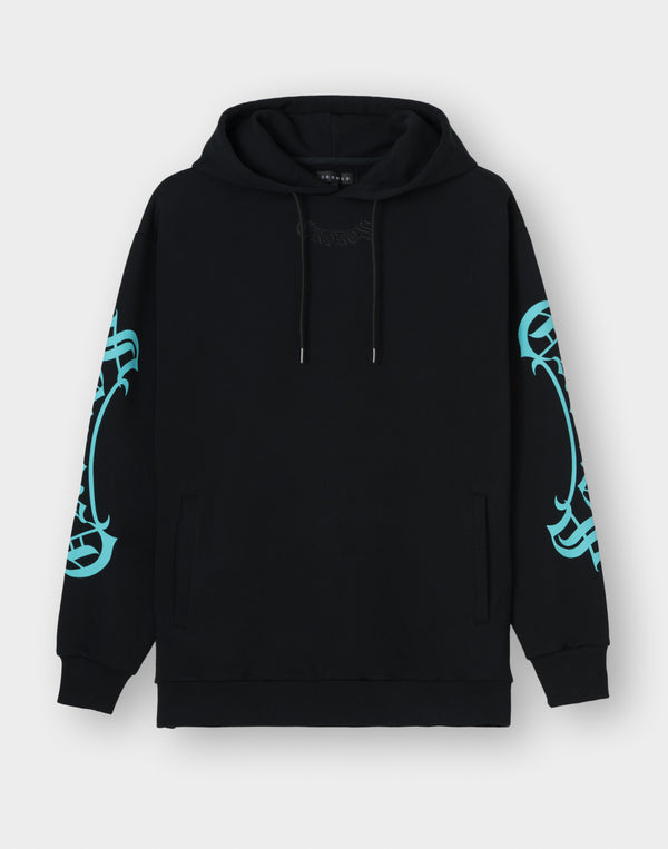 CRONOS BLACKLETTER HOODIE [BLACK×BLUE]