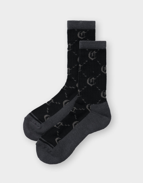 CRONOS BLACKLETTER ORIGINAL MONOGRAM SOCKS【BLACK】