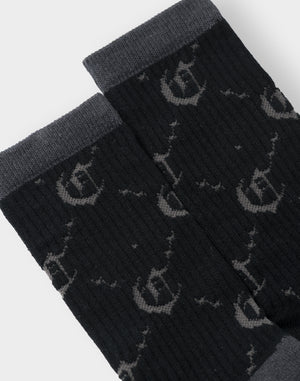 CRONOS BLACKLETTER ORIGINAL MONOGRAM SOCKS【BLACK】