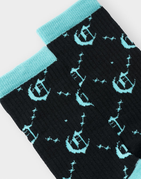 CRONOS BLACKLETTER ORIGINAL MONOGRAM SOCKS【T.BLUE】