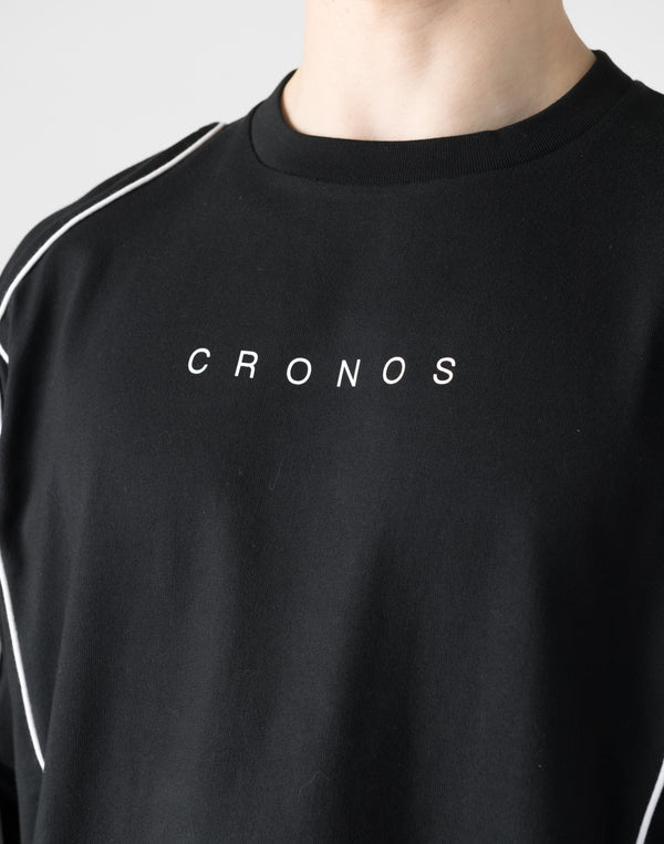 CRONOS 滾邊設計長袖T卹 [黑色×灰色]