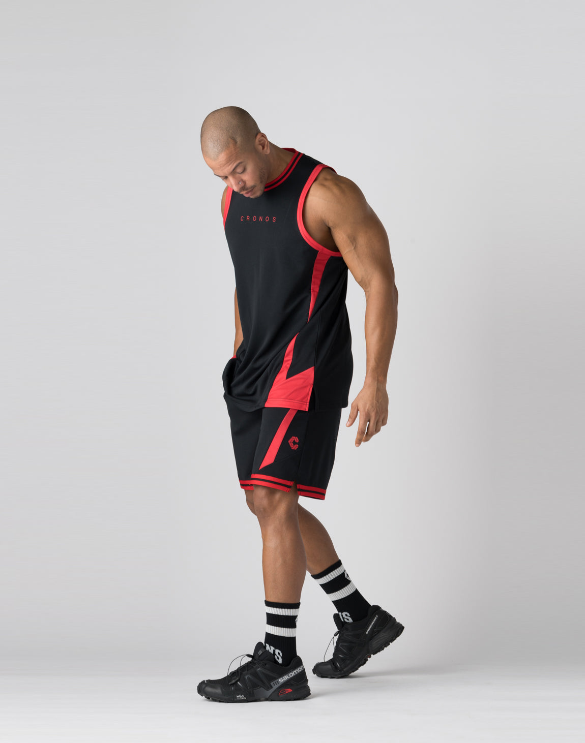 CRONOS pinhole mesh sleeveless【BLACK×RED】