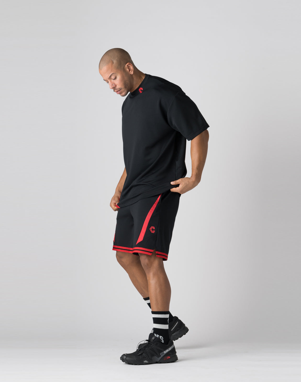CRONOS pinhole mesh T-shirts【BLACK×RED】 – クロノス CRONOS