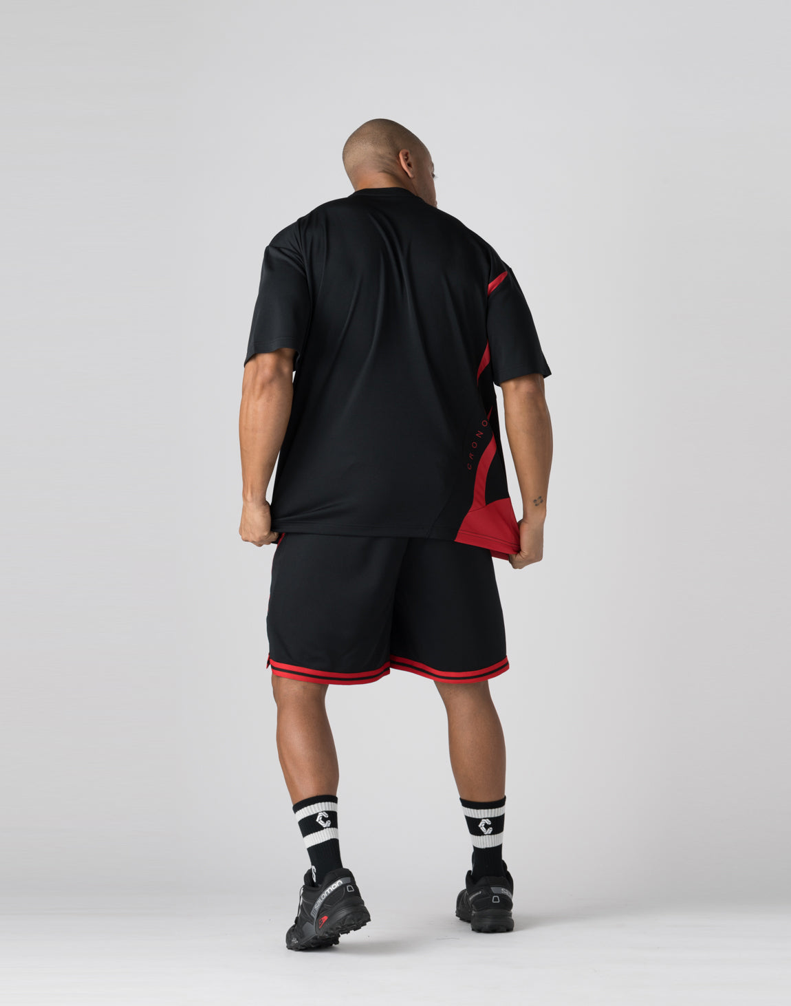 CRONOS pinhole mesh T-shirts【BLACK×RED】 – クロノス CRONOS