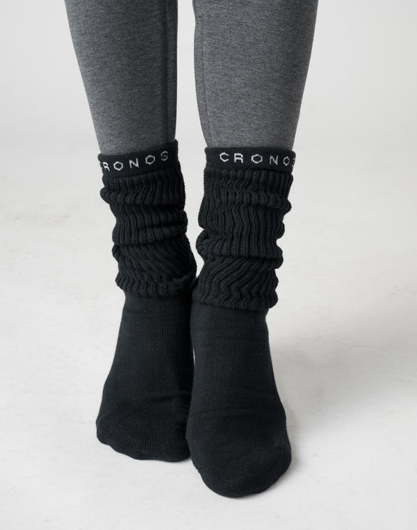 CRONOS 女款寬鬆羅紋襪 [黑色]