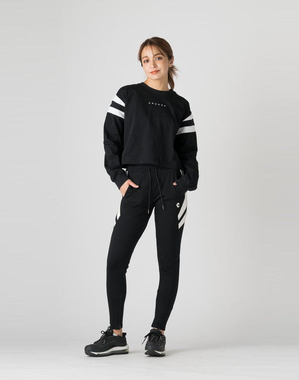 CRONOS WOMEN DIAGONAL LINE LONGSLEEVE【BLACK】