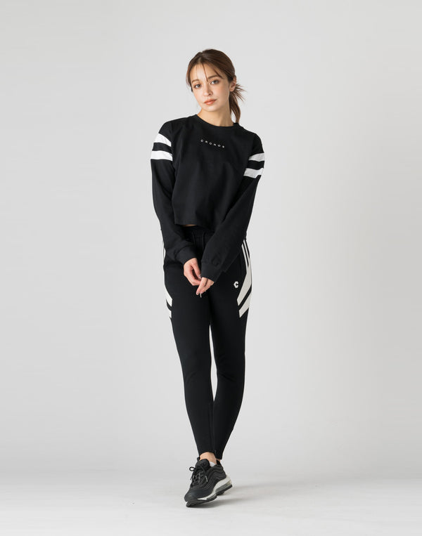 CRONOS WOMEN DIAGONAL LINE LONGSLEEVE【BLACK】