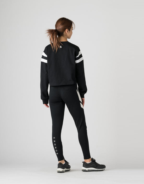 CRONOS WOMEN DIAGONAL LINE LONGSLEEVE【BLACK】