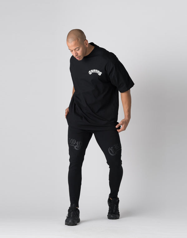 CRONOS Arch Black Letter OverSize T-SHIRT【BLACK×WHITE】