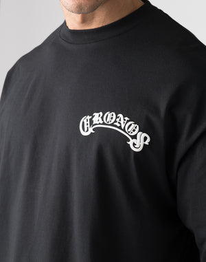 CRONOS Arch Black Letter OverSize T-SHIRT【BLACK×WHITE】