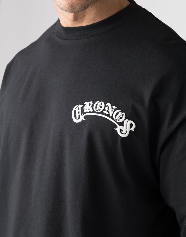 CRONOS Arch Black Letter OverSize T-SHIRT【BLACK×WHITE】