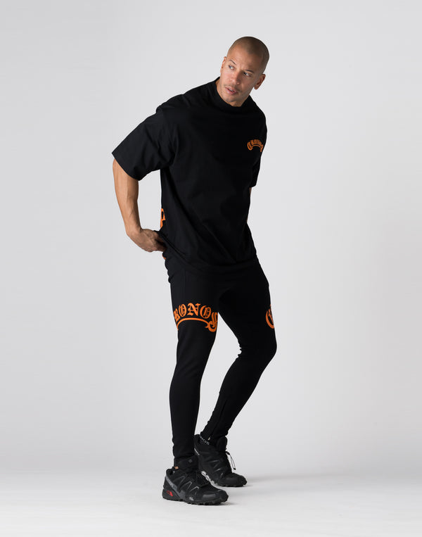 CRONOS Arch Black Letter OverSize T-SHIRT【BLACK×ORANGE】
