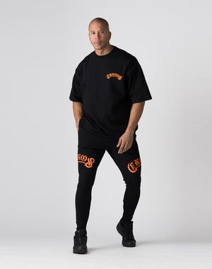 CRONOS Arch Black Letter OverSize T-SHIRT【BLACK×ORANGE】