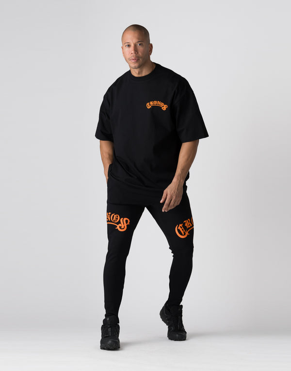 CRONOS Arch Black Letter OverSize T-SHIRT【BLACK×ORANGE】