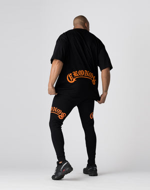 CRONOS Arch Black Letter OverSize T-SHIRT【BLACK×ORANGE】
