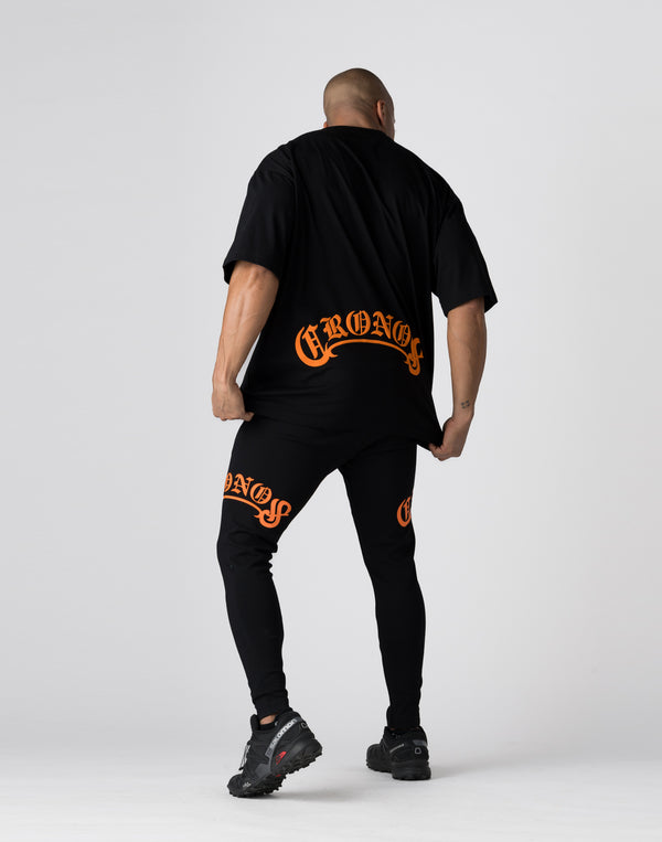 CRONOS Arch Black Letter OverSize T-SHIRT【BLACK×ORANGE】