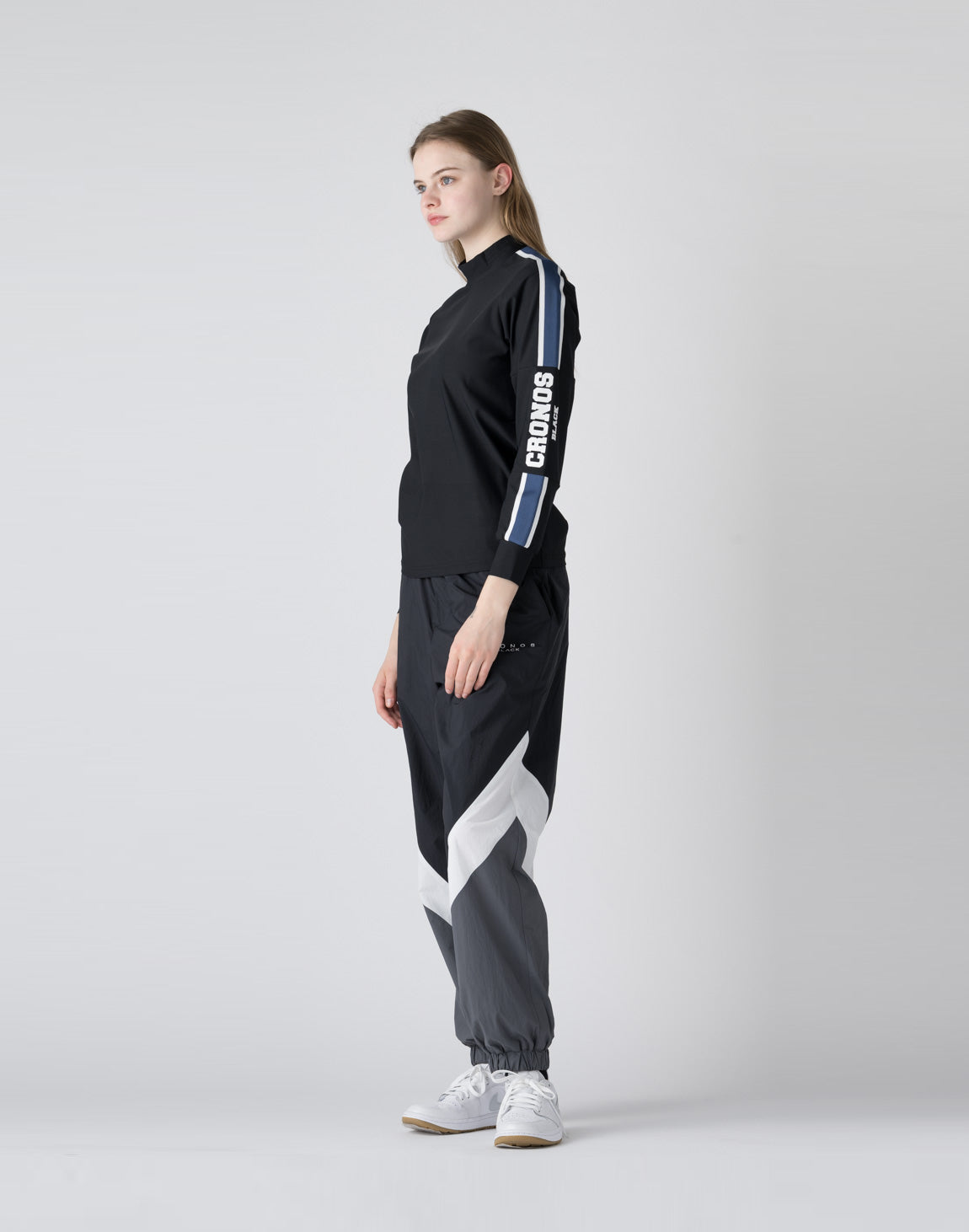 CRONOS WOMEN DOUBLE STRIPES LEGGINGS【BLACK×WHITE