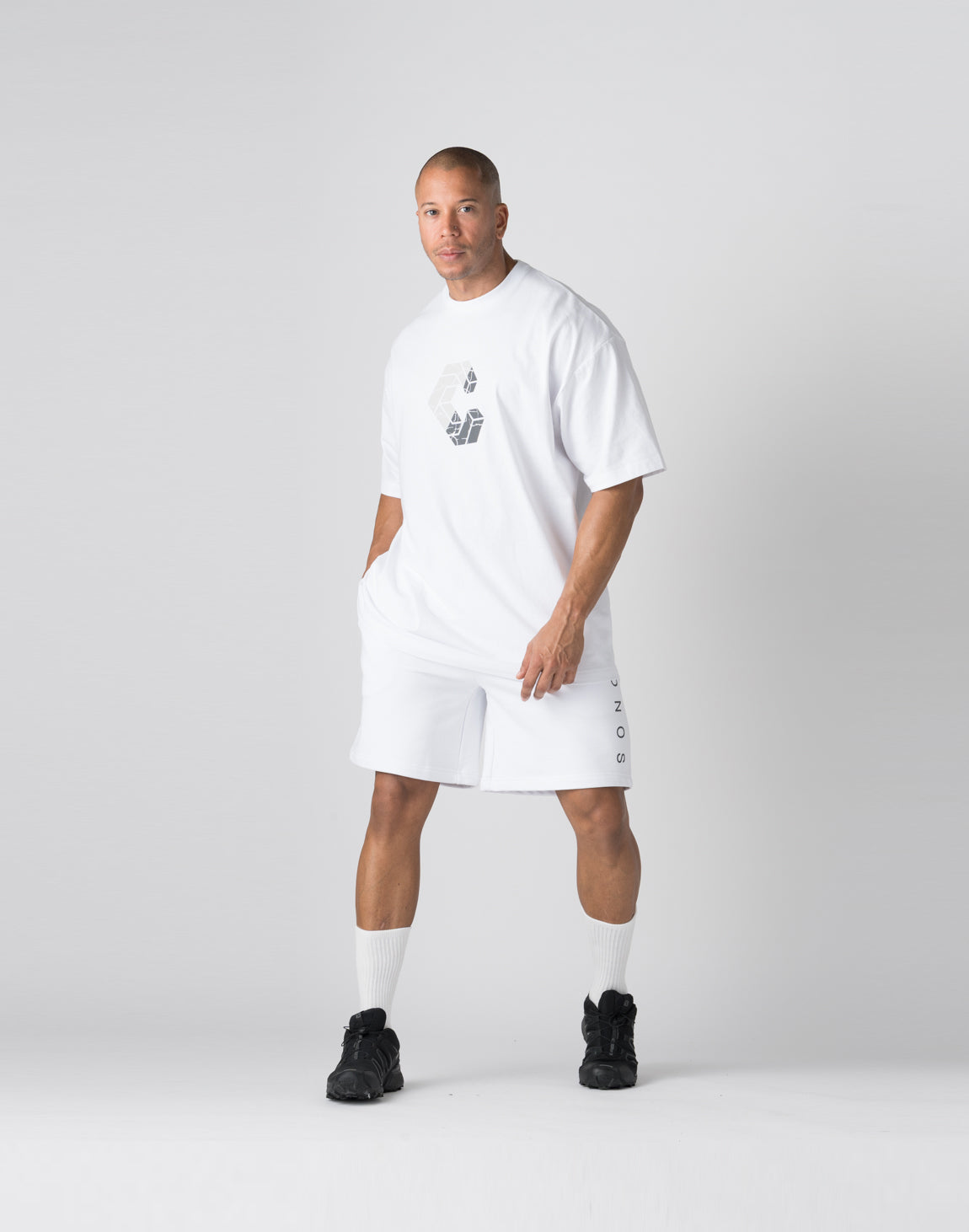 CRONOS ホワイト Tシャツ 7部丈 CRONOS Structured Panel over size S/S TEE【WHITE】