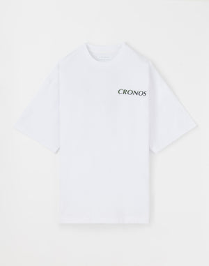 CRONOS Earth Design Print OverSize T-SHIRT [WHITE×KHAKI]