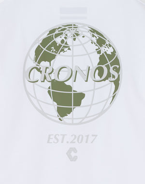 CRONOS Earth Design Print OverSize T-SHIRT [WHITE×KHAKI]
