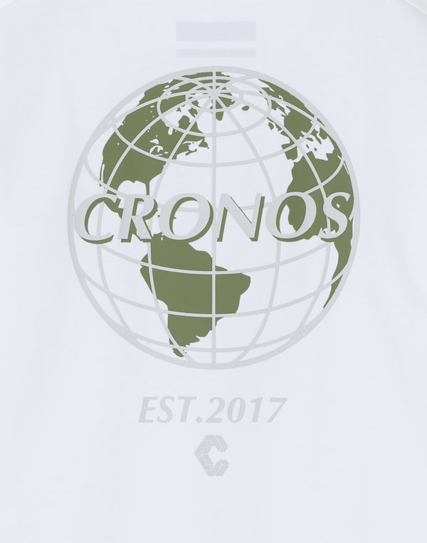CRONOS Earth Design Print OverSize T-SHIRT [WHITE×KHAKI]