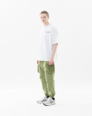 CRONOS Earth Design Print OverSize T-SHIRT [WHITE×KHAKI]
