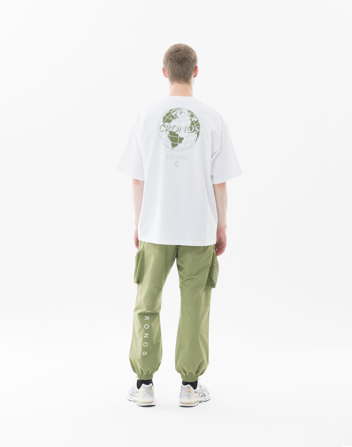 CRONOS クロノス オーバーサイズ Tシャツ カーキ CRONOS Earth Design Print OverSize T-SHIRT【WHITE×KHAKI】