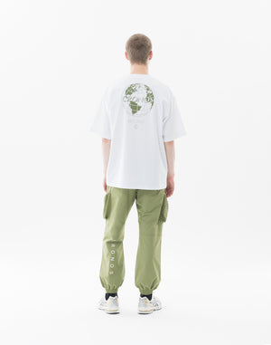 CRONOS Earth Design Print OverSize T-SHIRT [WHITE×KHAKI]