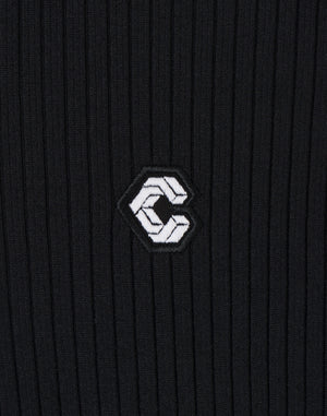 CRONOS WOMEN Shiny Wide Rib Hoodie【BLACK】